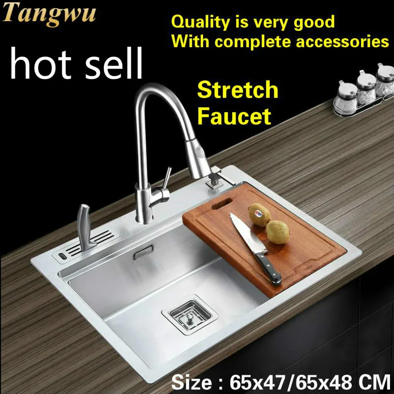 

Free shipping Household standard kitchen manual sink single trough wash the dishes 304 stainless steel hot sell 65x47/65x48 CM