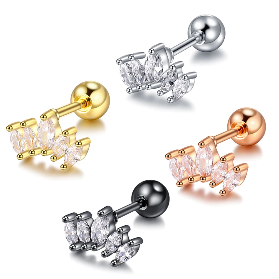 1PC Steel CZ Gem Orelha Cartilage Upper Ear Stud Earring Helix Bar Piercing Crystal Flower Conch Lobe Ear Piercing Women Jewelry