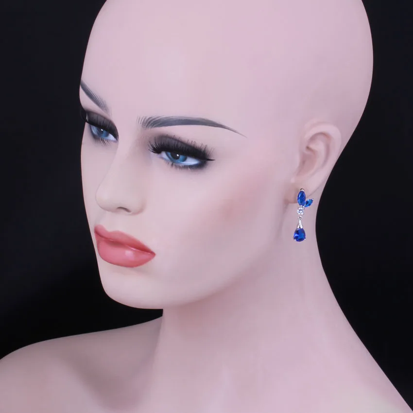 Gallant Water Drop Blue Cubic Zirconia White CZ Silver Plated Drop Dangle Earrings V0739