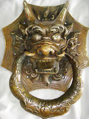 

Chinese brass door knocker with dragon carved Vintage old copper wholesale statue Decoration real Tibetan Silver Brass