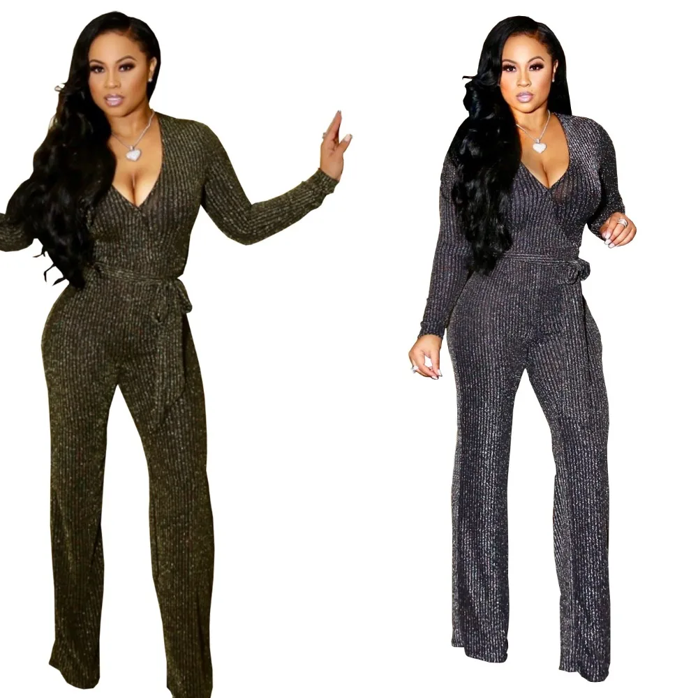 Winter purl Women V-neck rompers womens jumpsuit streetwear Long sleeve Sexy bodycon jumpsuits for women 2019