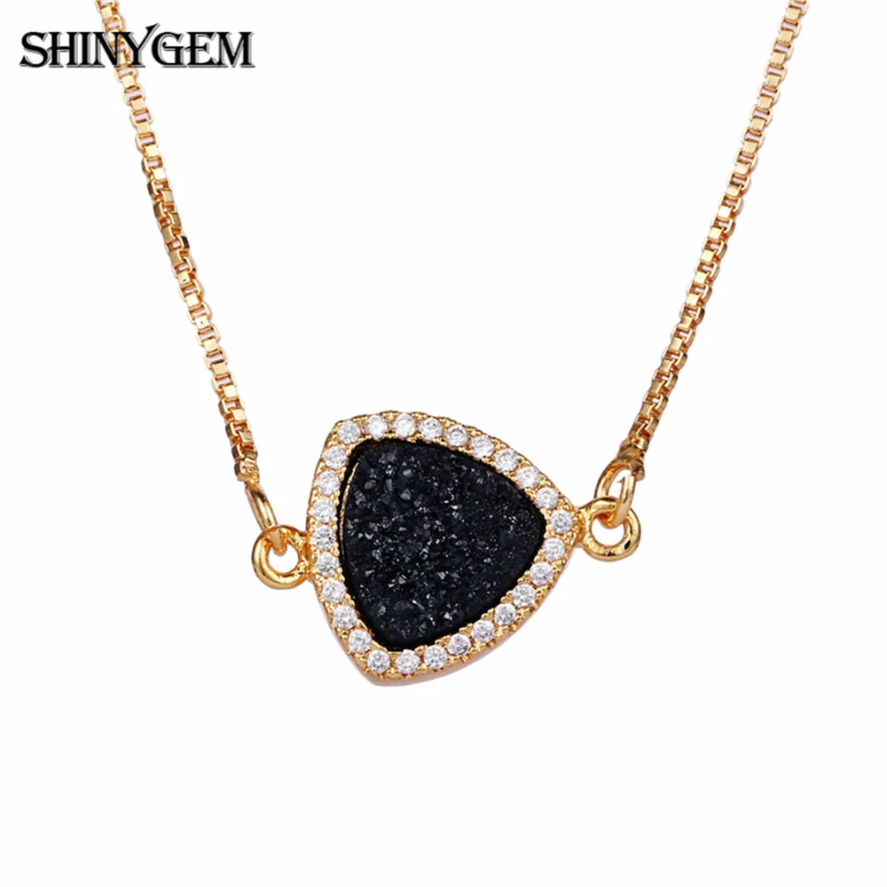 

ShinyGem Inverted Triangle Crystal Necklaces Natural Druzy Stone For Women