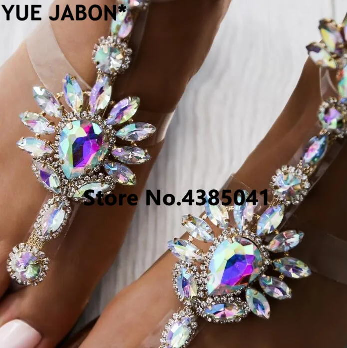 2024 shoes woman sandals women Rhinestones Chains Flat Sandals Thong Crystal Flip Flops sandals gladiator sandals 43 free ship