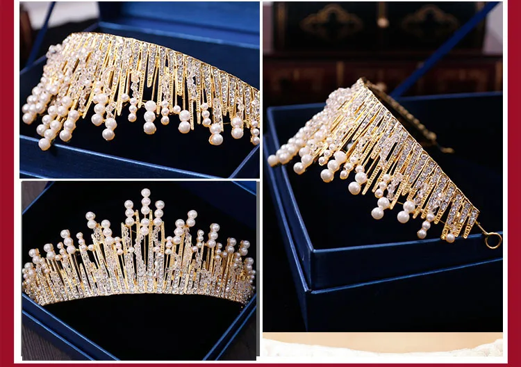 New Vintage Multilayer Luxury Silver color Crystal Pearl Tiara Crown Wedding Hair Accessories Bridal Party Jewelry Big Headbands