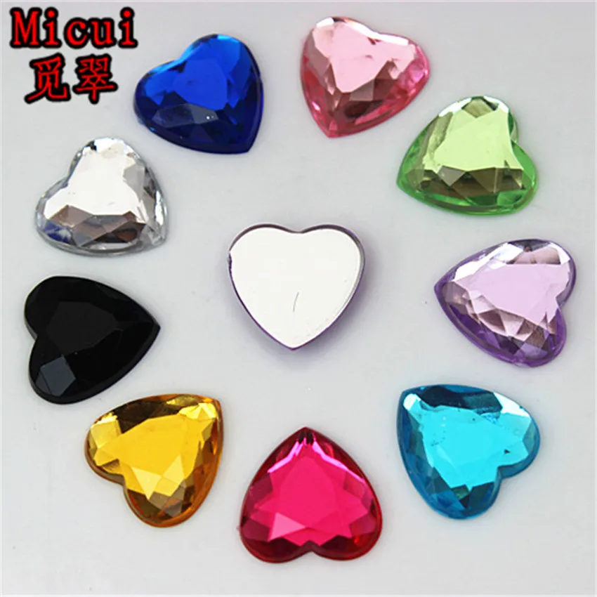 Micui 50pcs 14mm Heart Acrylic Rhinestones Flat Back Stones rhinestones Crystal for clothing crafts Decorations DIY MC700