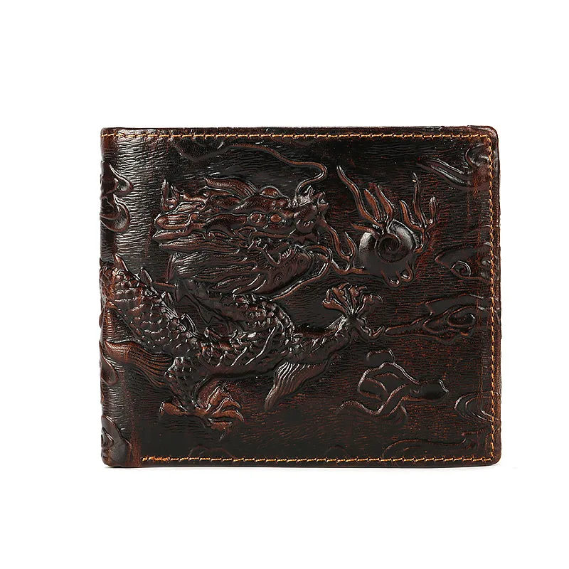 

Creative Dragon Pattern Men Wallets Genuine Leather Vintage Short Male Purse Bag Slim Chinese Style Money Case Portomonee