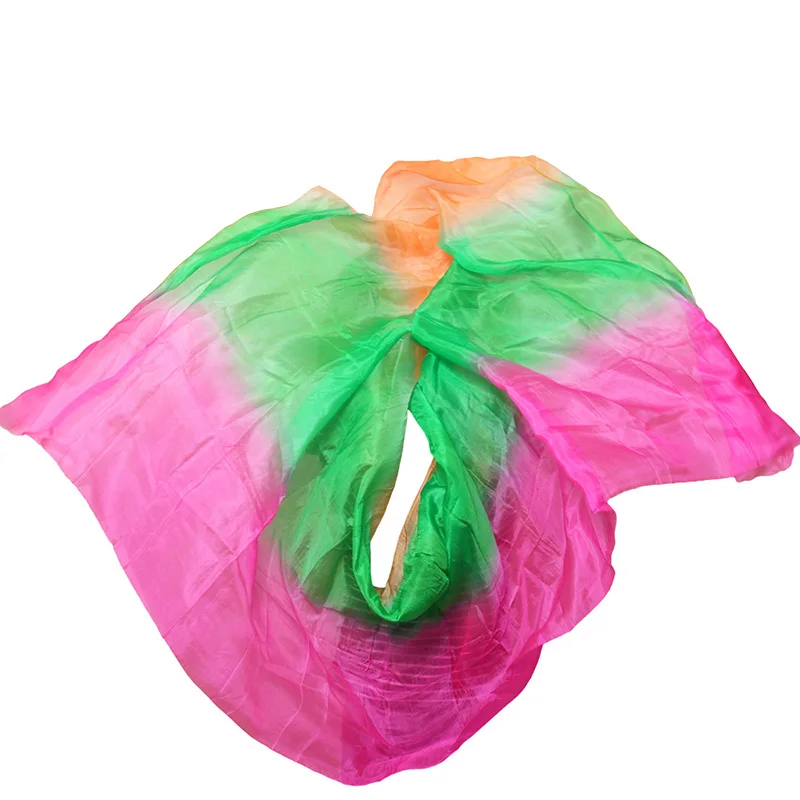 high quality 100% Silk 1pc dance veils handmade natural silk belly dance veil rose+green+orange 250*114 cm dance accessories