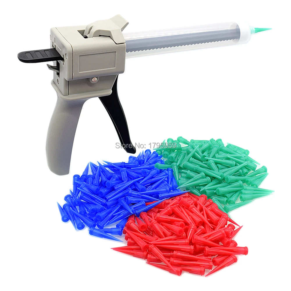 55ml Colla Dispenser Serbatoio Siringa 18G 22G 25G Tapered Erogazione Ago Ago Punte UV Adesivo Pistola per silicone 55ml Manuale Colla Strumento di Pistola