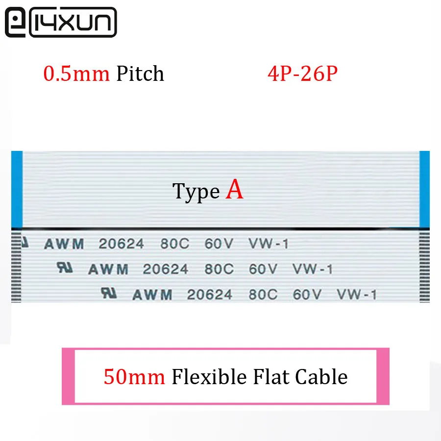 

100pcs 50mm Length 0.5mm Pitch Type A Isotropy FFC FPC Flexible Flat Cable 4P 5P 6P 7P 8P 9P 10P 12P 14P 16P 18P 20P 22P 24P 26P