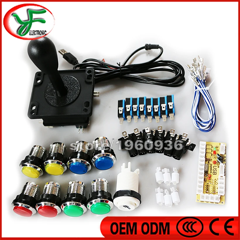 DIY Arcade joystick kit for Zero Delay USB Encoder to PC+American Style Joystick+CHROME Plated LED Push Button with Microswitch