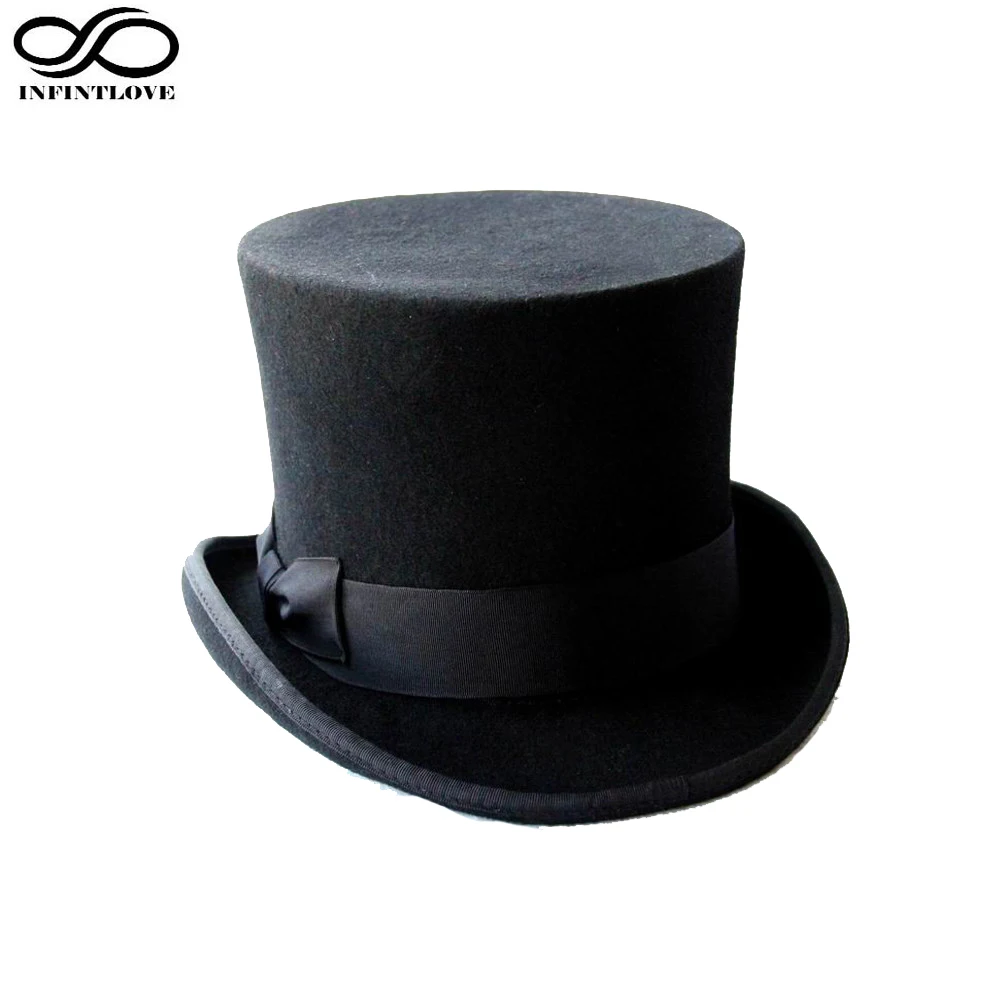 

LUCKYLIANJI 13.5cm 4 Sizes Steampunk Victorian Formal Top Hat Wool Felt Vintage Magician Fedoras Mad Hatter President Bowler Hat