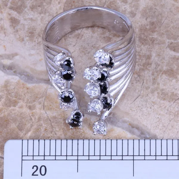 White CZ Black Cubic Zirconia Silver Plated Fine Ring Size 5 / 6 / 7 / 8 / 9 / 10 / 11 / 12 S0227