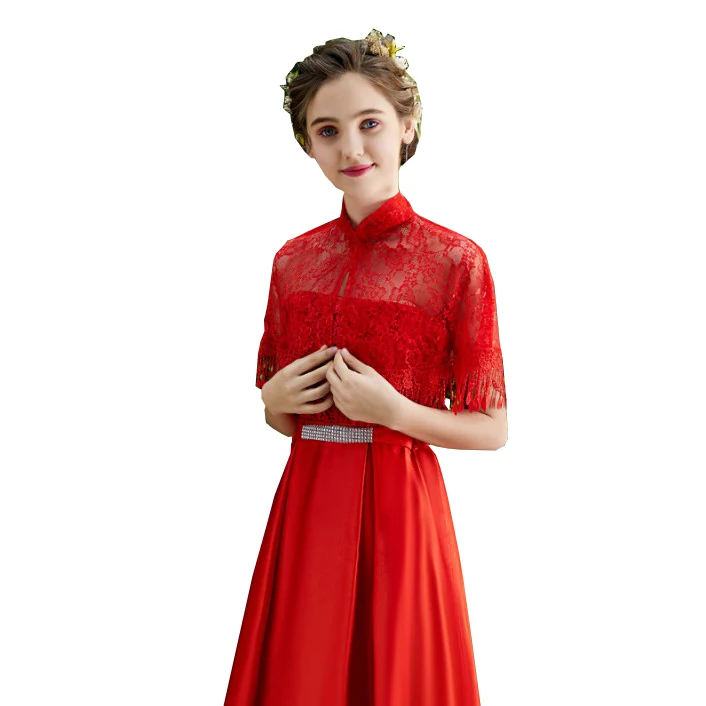 10 Colors Summer High neck Lace Bridal Cheongsam Wraps Shawl Women Evening Cape Bolero Mariage Bride Wedding Party Jackets Wrap