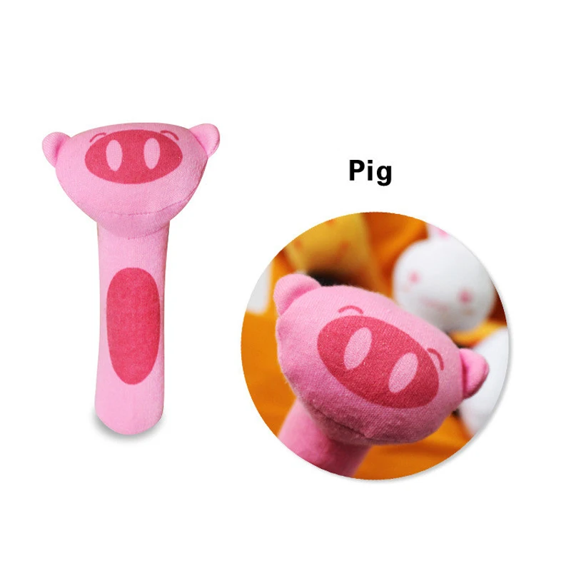 Cartoon Stuffed Animal Baby Soft Plush Hand Rattle Squeak Stick Grip Ability Training Toy Baby Toddler Early Toy Gift DS29