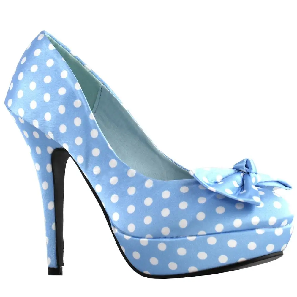 LF30406-1 Ladies Cute Bow Satin Polka Dot Party/Club Platform High Heels Pumps Court Shoes