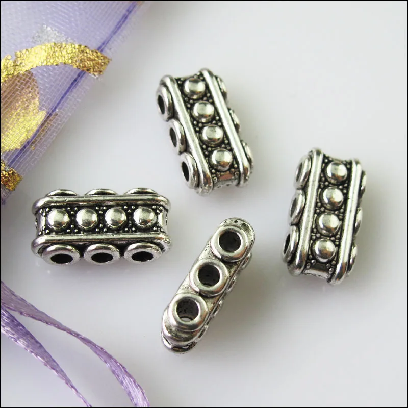 16Pcs Antiqued Silver Color 3-3Holes Spacer Beads Bars Charms Connectors 7.5x15mm