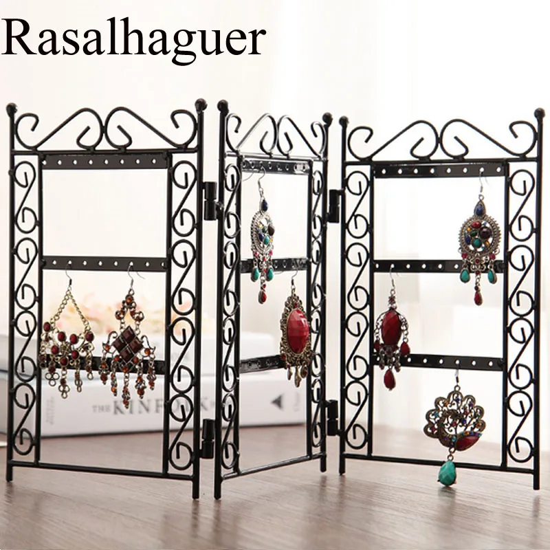 Hot Selling New 3 Doors 72 Holes Earrings Holder Jewelry Display Storage Stand Metal Revolving Jewellery Display Shelf