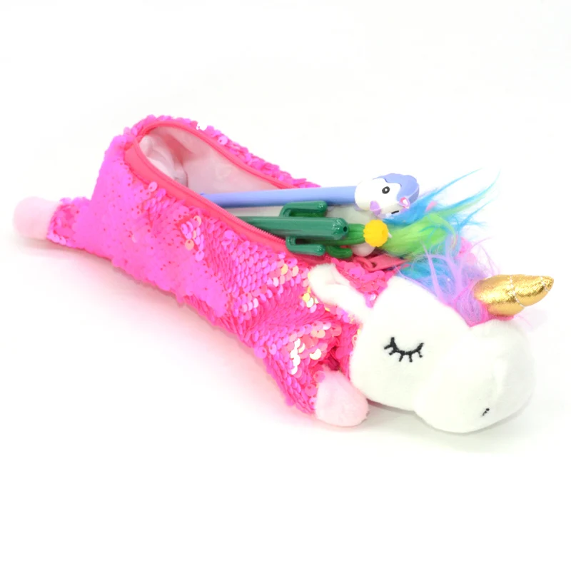 Sequin pencil case unicorn school supplies Plush estuche escolar trousse scolaire stylo pencilcase pencil box