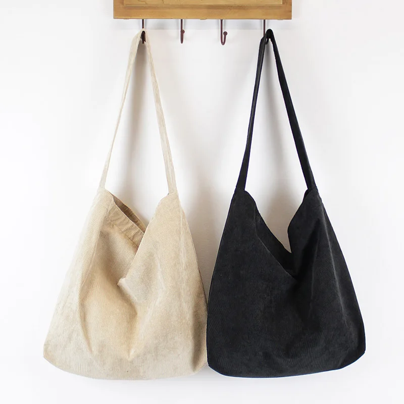Frauen Cord Schulter Tasche Leinwand Tuch Stoff Handtasche Feste Beiläufige Tote Damen Eco Einkaufstaschen Studenten Bücher Tasche