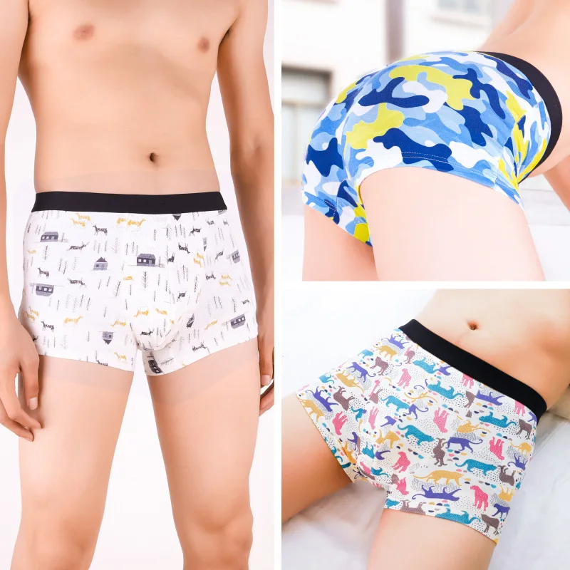 Fashion Youth Man Cartoon Modal Underwear Personality Print Male Boxer Shorts Middle Waist Breathable U Pouch Mens Underpants