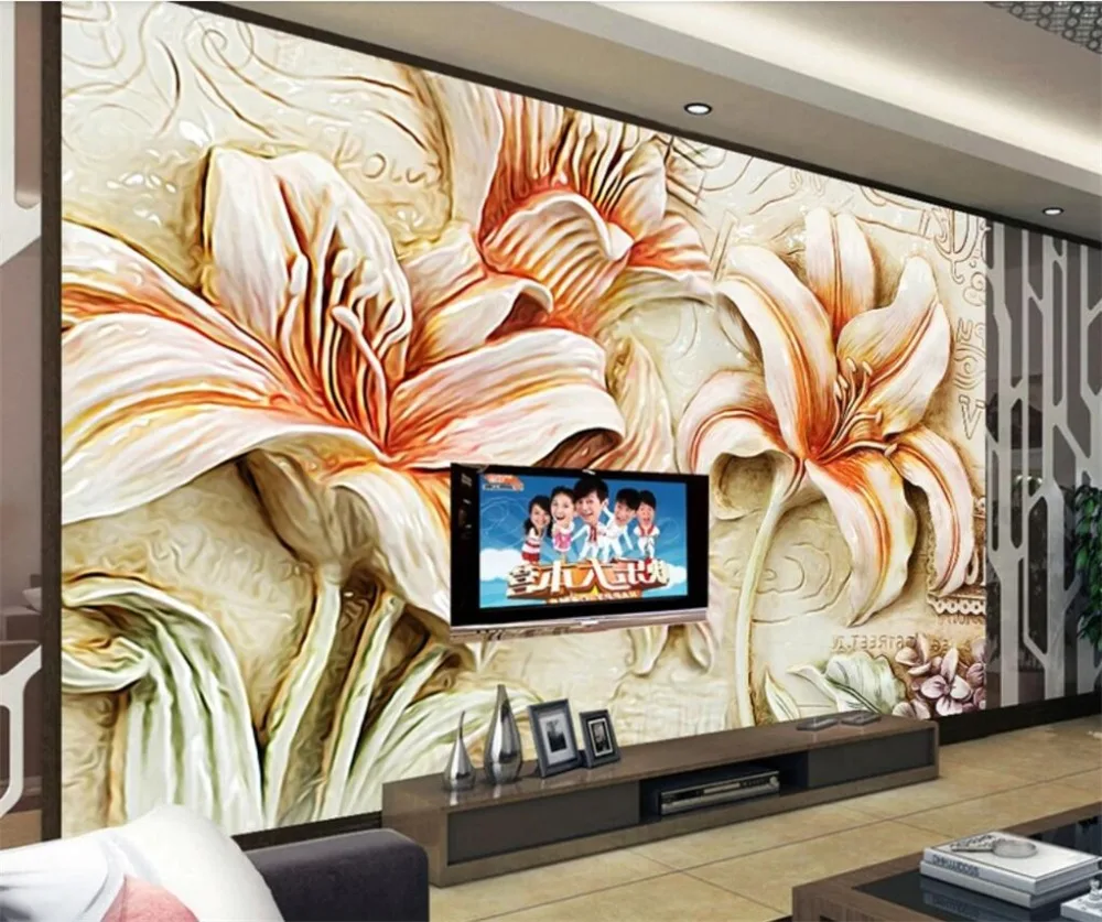 

beibehang Custom photo fresco wallpaper 3d embossed flower mural background wall living room shopping mall background wall paper