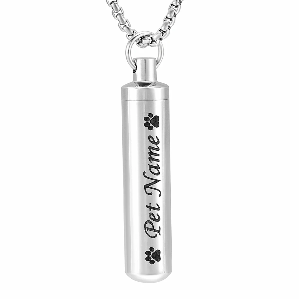 JJ001 38mm*10mm Stainless Steel Cylinder/Tube Cremation URNS Memorial Necklace for Loss Pet Ashes - Custom Engrave Name/Date