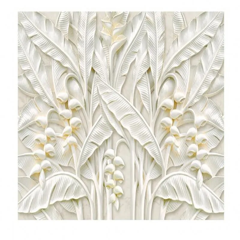 beibehang Customized Large Wallpaper Beige Yellow 3d Stereo Continental Relief Leaves TV Background Wall  Super Green Wallpaper