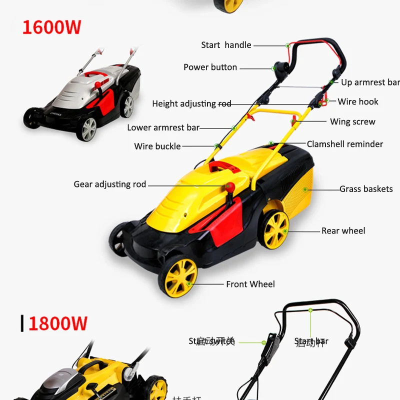 6 gear grass mowing height adjustable Home hand push electric lawn mower Comfort-40EL small mowing artifact weeder lawn trimmer