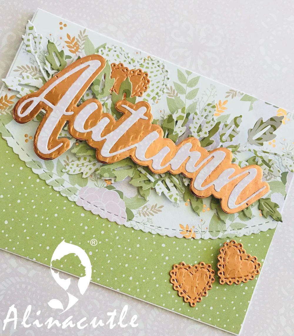 Art And Craft Autumn - 金属切削ダイスカット AlinaCraft 影概要言葉秋アルファベットスクラップブック紙クラフトカードアルバムパンチステンシルアートカッター