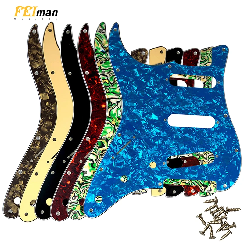 Piezas personalizadas Fei Man: golpeador para zurdos, 11 tornillos para Fender Strat, estándar SSS, placa rascadora St, multicolor