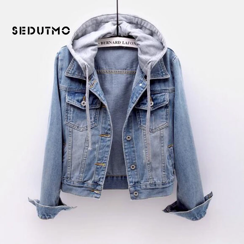 

SEDUTMO Spring Denim Jacket Women Hoodie Boyfriend Jean Coat Streetwear Vintage Autumn Harajuku Basic Outerwear ED463