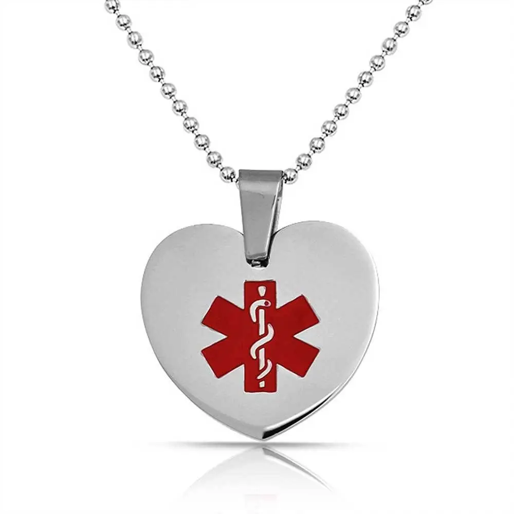 low price Medical ID Heart Dog Tag Stainless Steel Necklace hot sales HEART Medical ID dog tag cheap medical LOGO dog tag