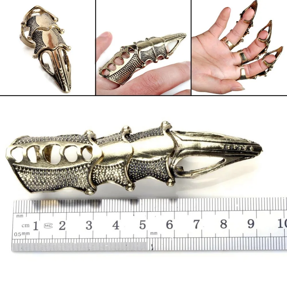 2pcs Punk Gothic Full Finger Armor Talon Claw Rings Robot Metal Armoring Joint Knuckle Ring for Women Men Party Jewelry