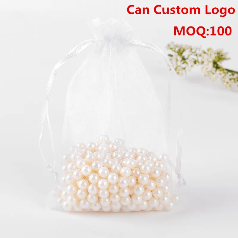 17x23cm 100pcs/lot  White Drawable Organza Jewelry Bags Embalagens Para Doces Casamento Promotional Bags Organza Sachet