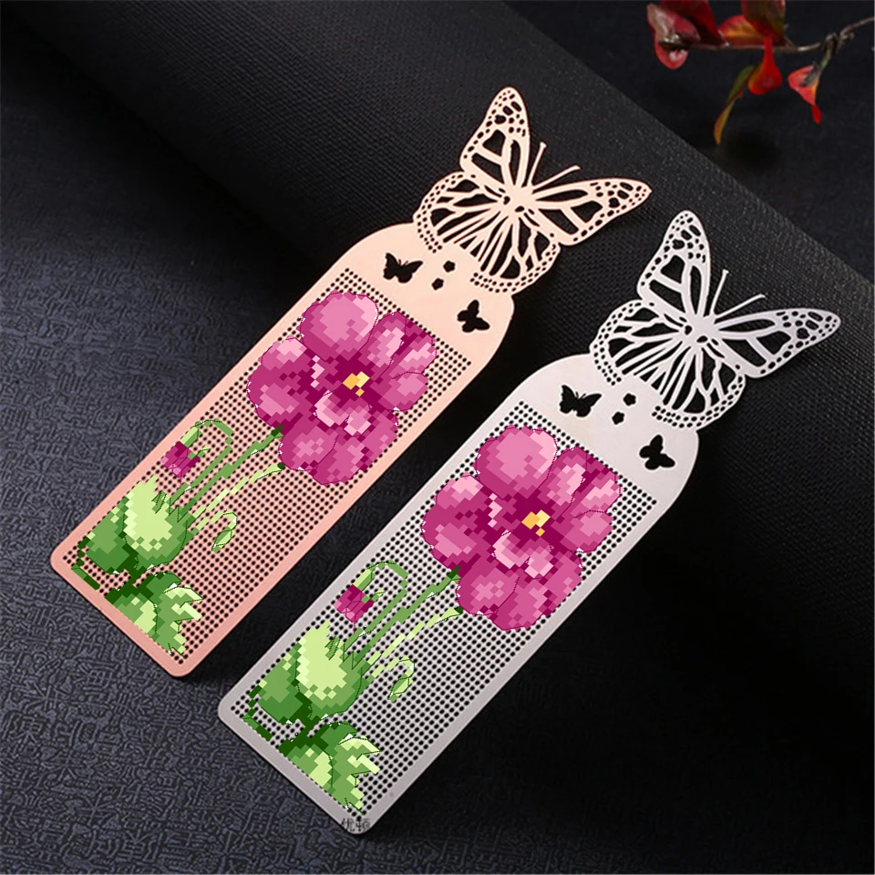 DIY Craft Stich Cross Stitch Bookmark Metal Silver Golden Needlework Embroidery Crafts Counted Cross-Stitching Kit Pansy