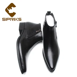 Sipriks 38 46 Brown Leather Double Zip Cowboy Boots Mens Black Ankle Boots Pointed High Top Cut Shoes Blue Motorbotas Martin