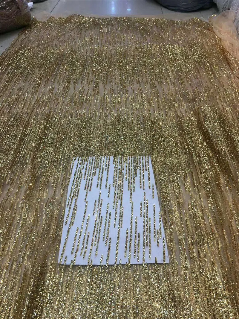 

Gold color glued glitter fashion H-10 african glitter lace fabric for party dress 5yard/lot