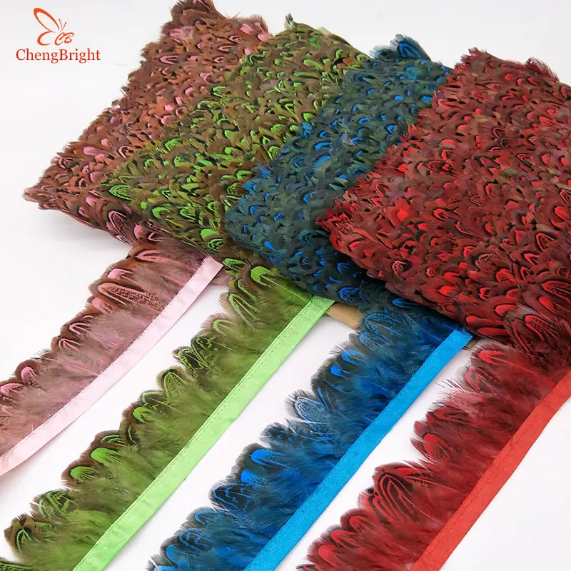 ChengBright 10Yards Natural Pheasant Feather Trims Wedding Dress Skirt Party Clothing Decoration DIY Feather Ribbon Craft Making