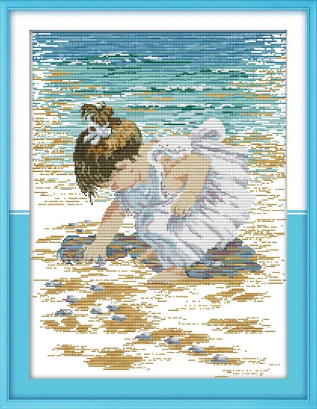 The little boy on the beach cross stitch kit child Aida count 18 14ct 11ct print embroidery DIY handmade needlework