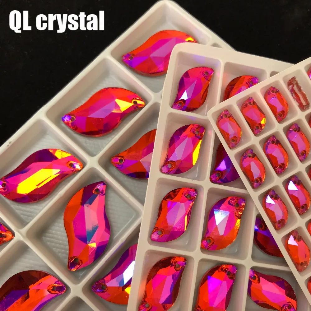 QL crystal color AB S shape Sew on Rhinestones Flatback 2 holes Crystals for DIY wedding dress shoes bags clothes