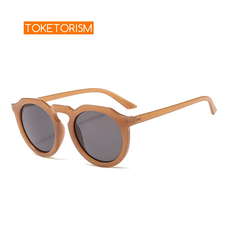 Toketorism Fashionable Women's Sunglasses Retro Design Quality Round Plastic Yellow Sunglasses  9133