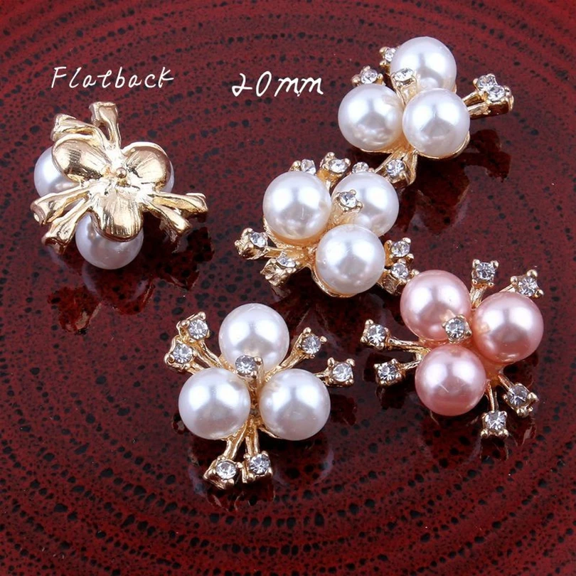 120pcs/lot Metal Rhinestone Pearl Buttons Clear Flatback Crystal Flower Button for Kids Gilrs Hair Accessories Rhinestone center