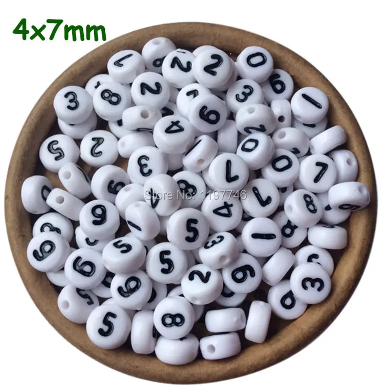 Lucky Number Acrylic Beads 7mm Round White Alphabet Letter Spacer Beads For DIY Jewelry Making Charm Bracelet Finding 3600pcs