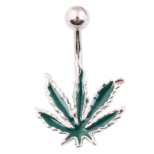 Green  Jamaican Rasta Pot Leaf 316L steel Belly Button Ring Navel Ring Body Jewelry 5PC/LOT.