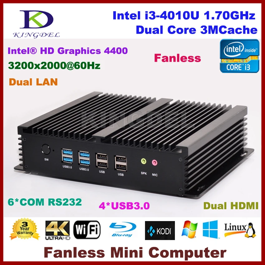 Nieuwe Industriële Pc Fanless Ontwerp Mini Computer Mini Pc Windows 10 Core I3 4010U Mini Ordinateur Dual Lan Tv Box