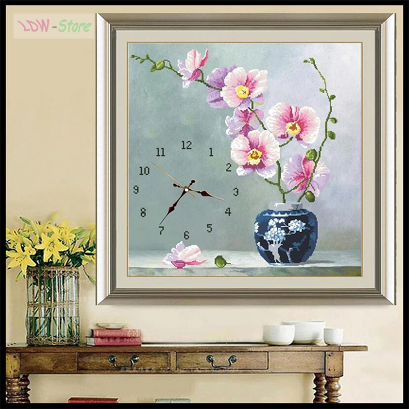 

Orchid vase pattern Clock,5D Diamond Embroidery Full layout Diamond Painting Picture of Rhinestones(no clockworks) WG547