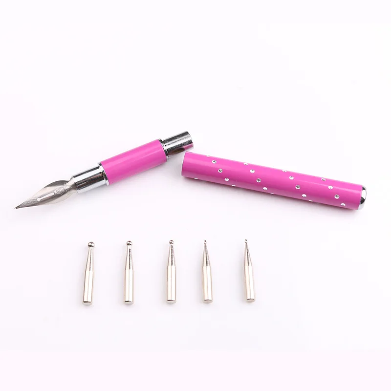 1 Sets 6 Heads Stainless Steel DIY Nail Art Pen Drawing Dotting Decor Sets for Salon Manicure Pick Up Rhinestones Tools