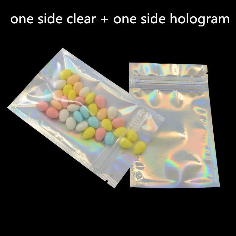 100PCS Hologram Laser Silver Aluminum Foil Ziplock Bag DIY Resealable Coffee Snack Tea Dates Spice Beaf Candy Storage Pouches