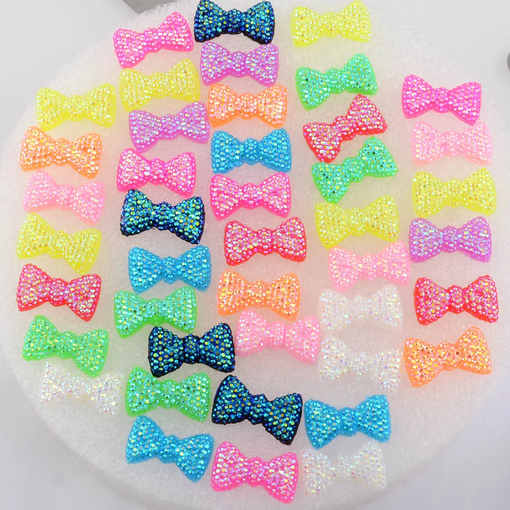 BOLIAO Hot 20Pcs 12*20 mm (0.47*0.79 In) Mix Bow Shape Resin AB Crystal Scrapbook Clothes Home Holiday Decoration No Hole