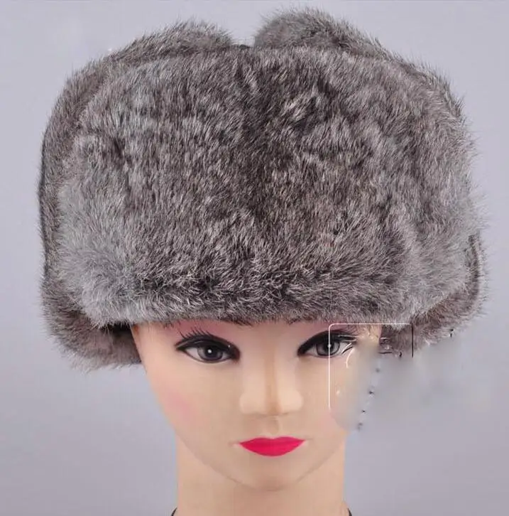 New Men's/Women's 100% Real Rabbit Fur Warm Hat/Russian Bombers Guard Cheek Hat cap free shipping fast delivery gift